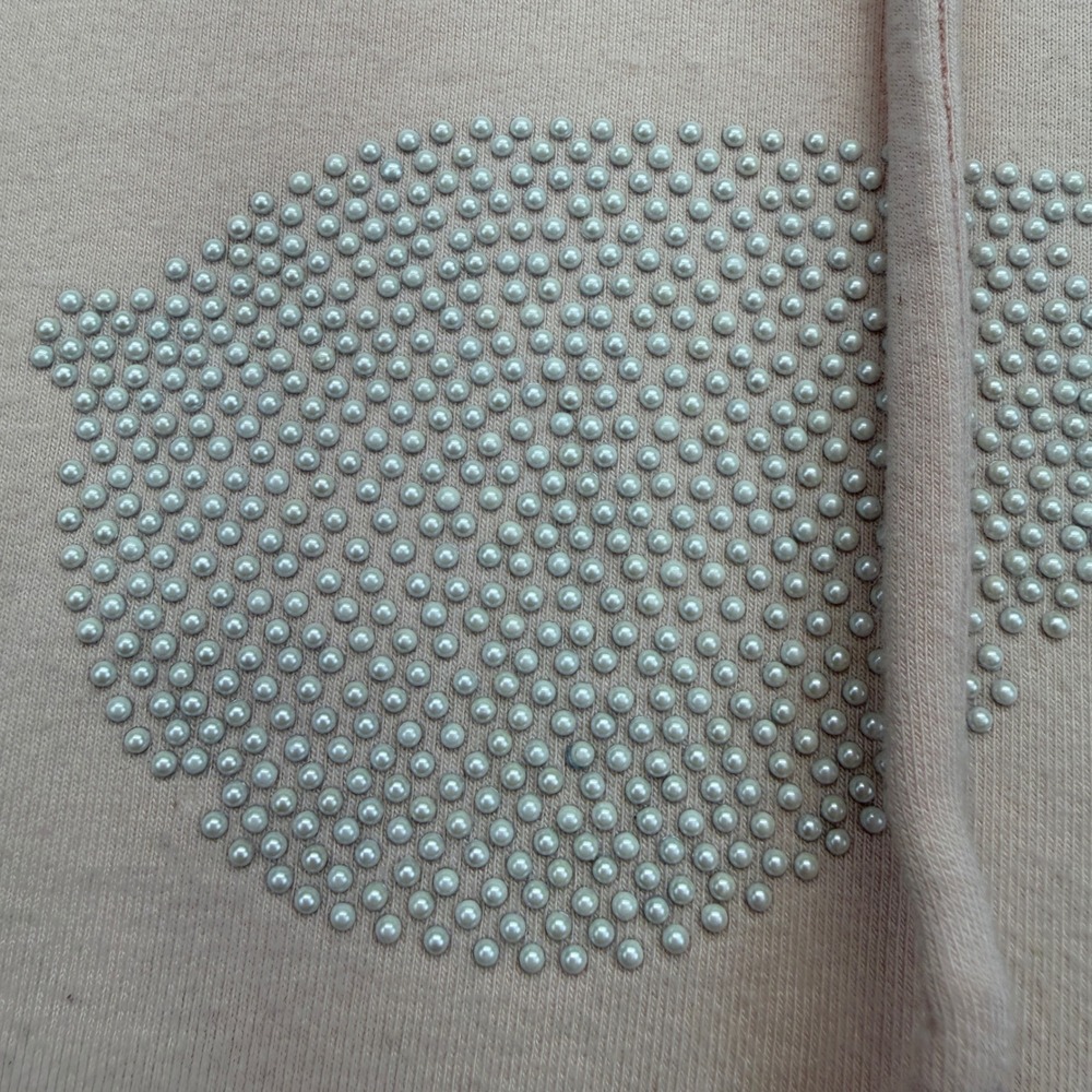 Karl Lagerfeld Blush Pink Embellished Sunglasses Logo Hoodie Sweatshirt M NWOT - Picture 10 of 13